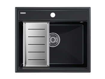 Кухонная мойка + коландер Paulmark PM115951-BLM+A375-BS 59х51 цвет черный металлик